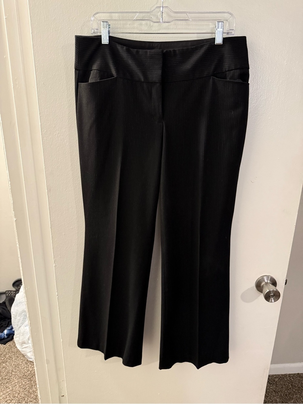 Express Design Studio Editor Black Pinstripe Flare Dress Pants Size 10 Y2K